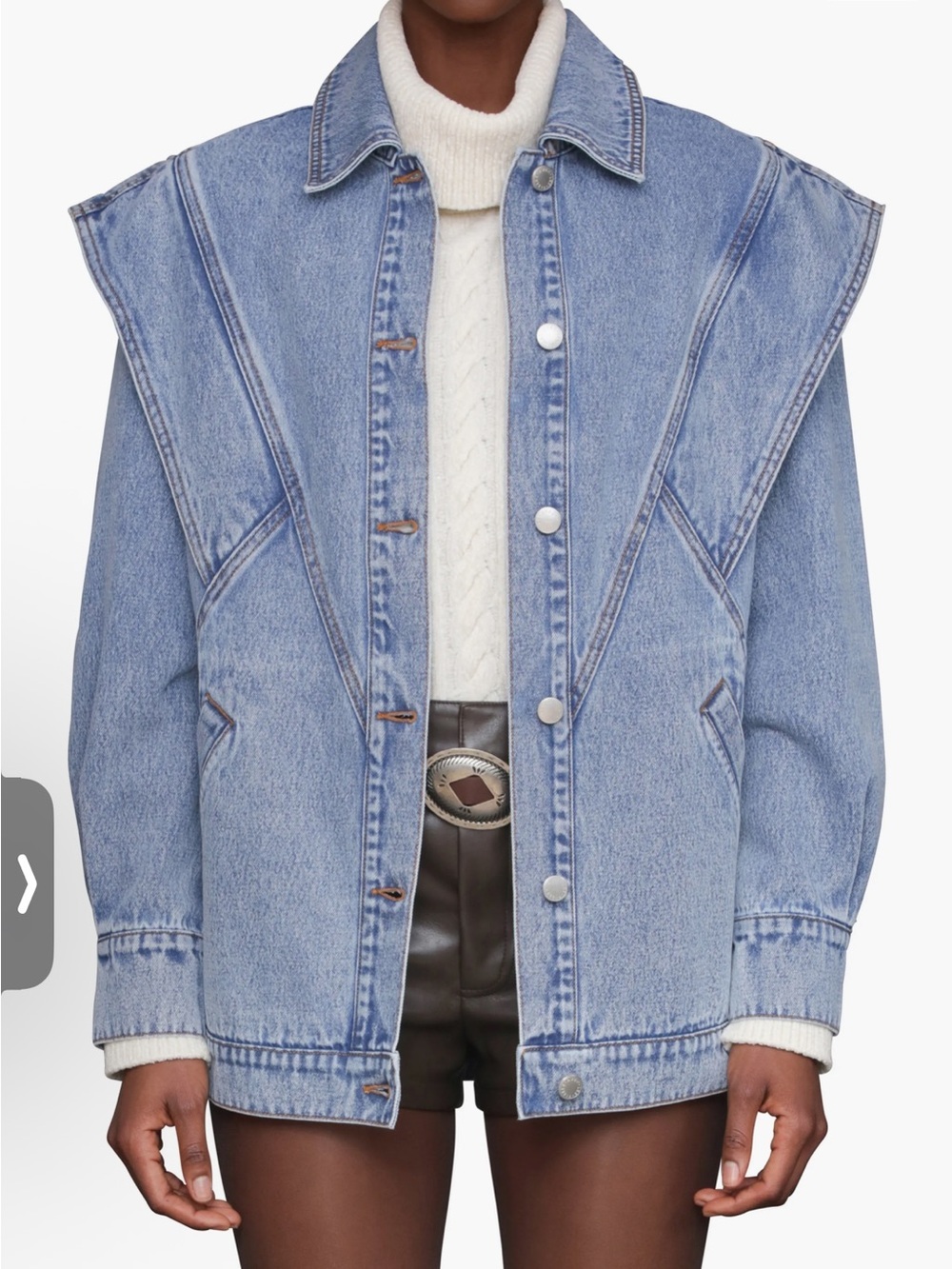 Avec Les Filles Light Wash Denim Jacket with Structured Shoulders